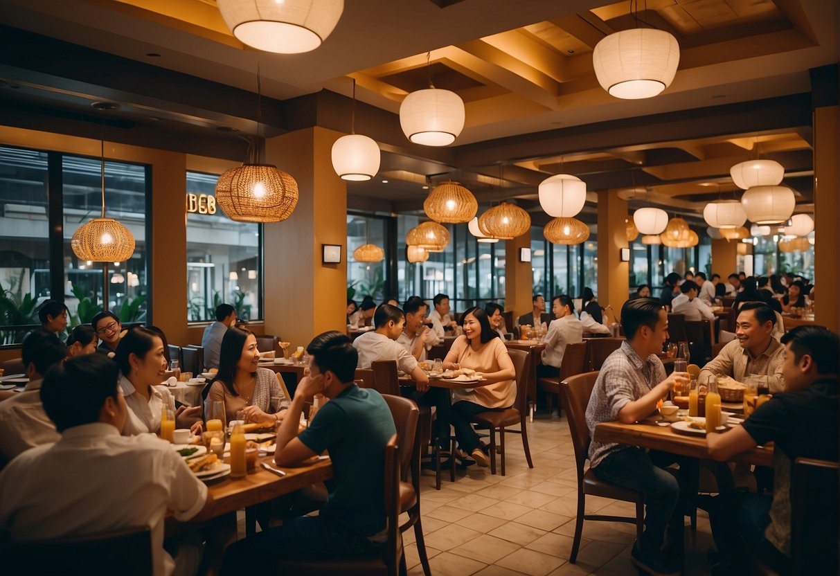 Diners enjoying a variety of Western dishes at a vibrant restaurant in Robinsons Magnolia