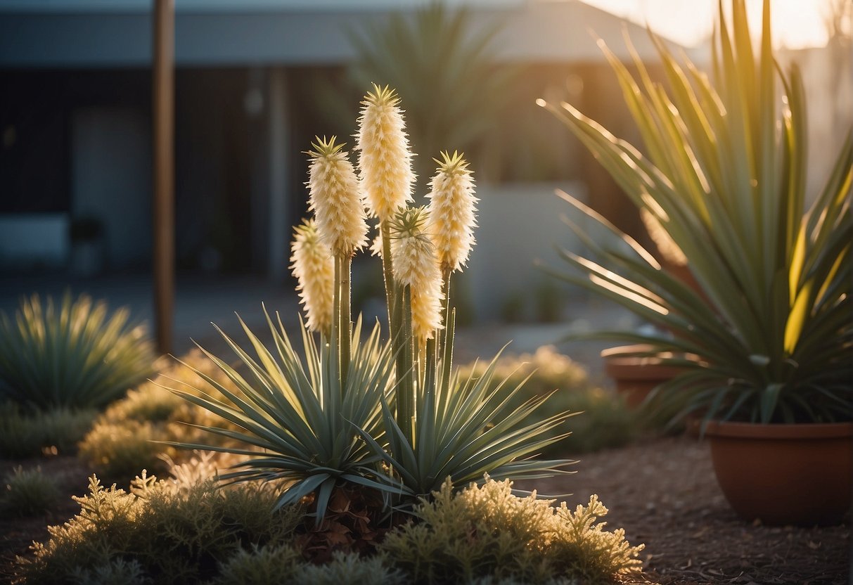 Yucca plants sheltered in a warm indoor environment, shielded from frost and given minimal water during winter