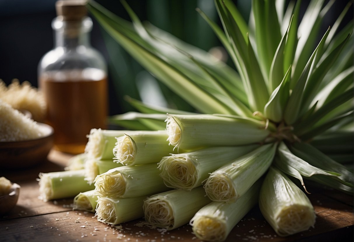 Yucca plants are harvested and peeled. The fibers are then pounded and soaked in water to create a lather for soap making
