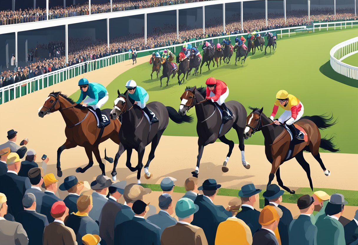 Horses and trainers gather at the 2024 Cheltenham Festival. The atmosphere is electrifying as the crowd eagerly awaits the thrilling races