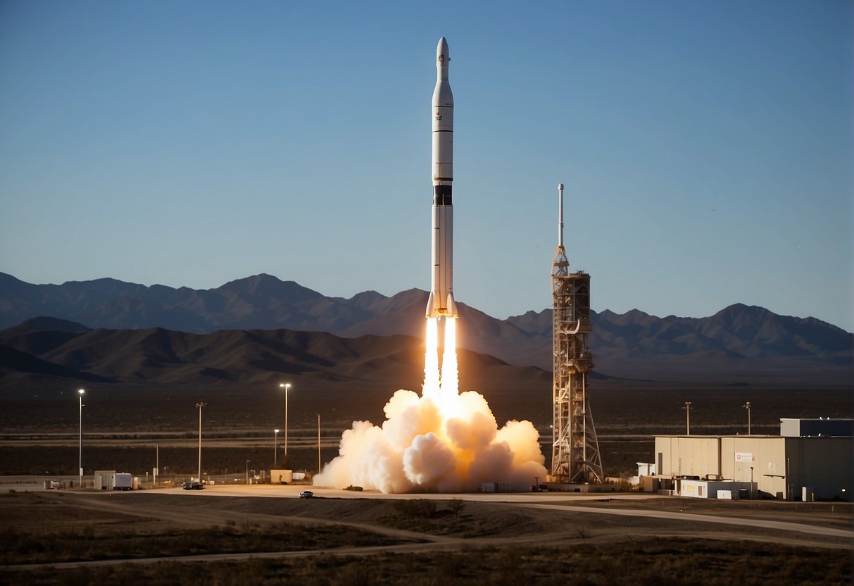 The Electron rocket stands tall on the launch pad, ready to pioneer commercial small satellite launches, with industry impact evident in the bustling activity around the site