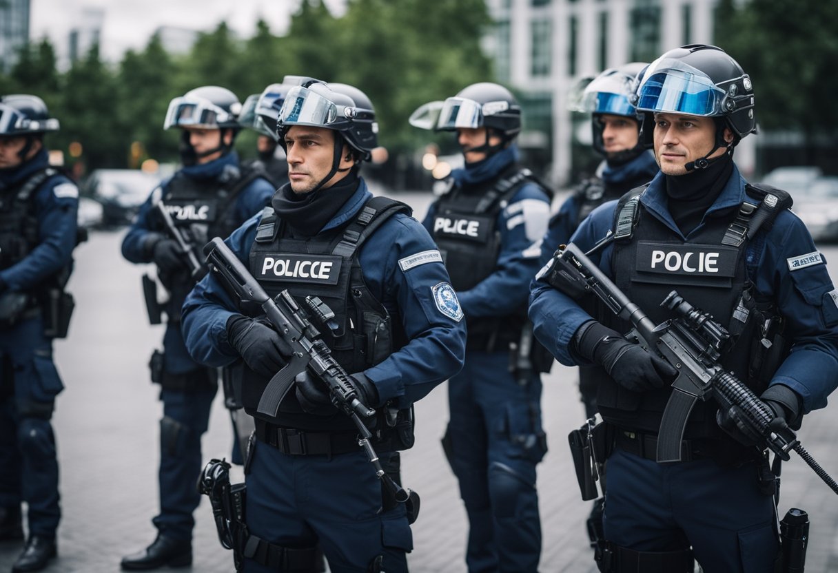 A group of specialized police units in Berlin, Germany, stand ready with various equipment and vehicles, showcasing their expertise and readiness for any situation