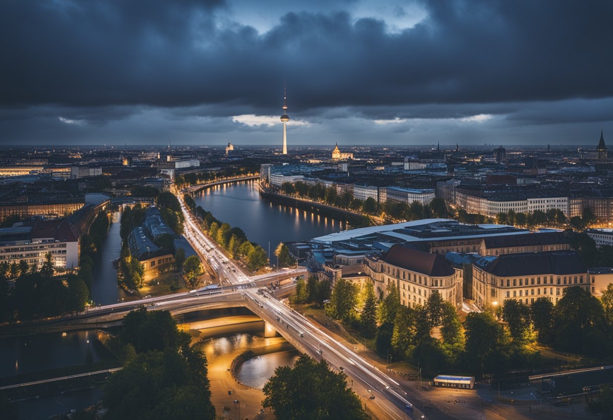 Berlin, Germany's climate: cloudy skies, mild temperatures, occasional rainfall, and cool breezes