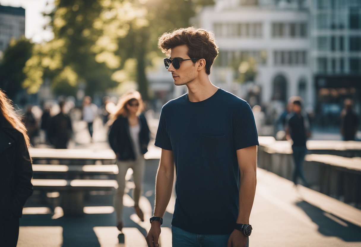 Sunny day in Berlin, Germany. People wear light clothing