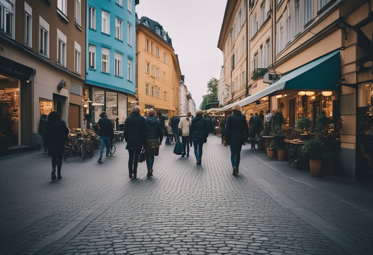 A bustling Berlin street with colorful buildings, bustling cafes, and a sense of safety and security for travelers