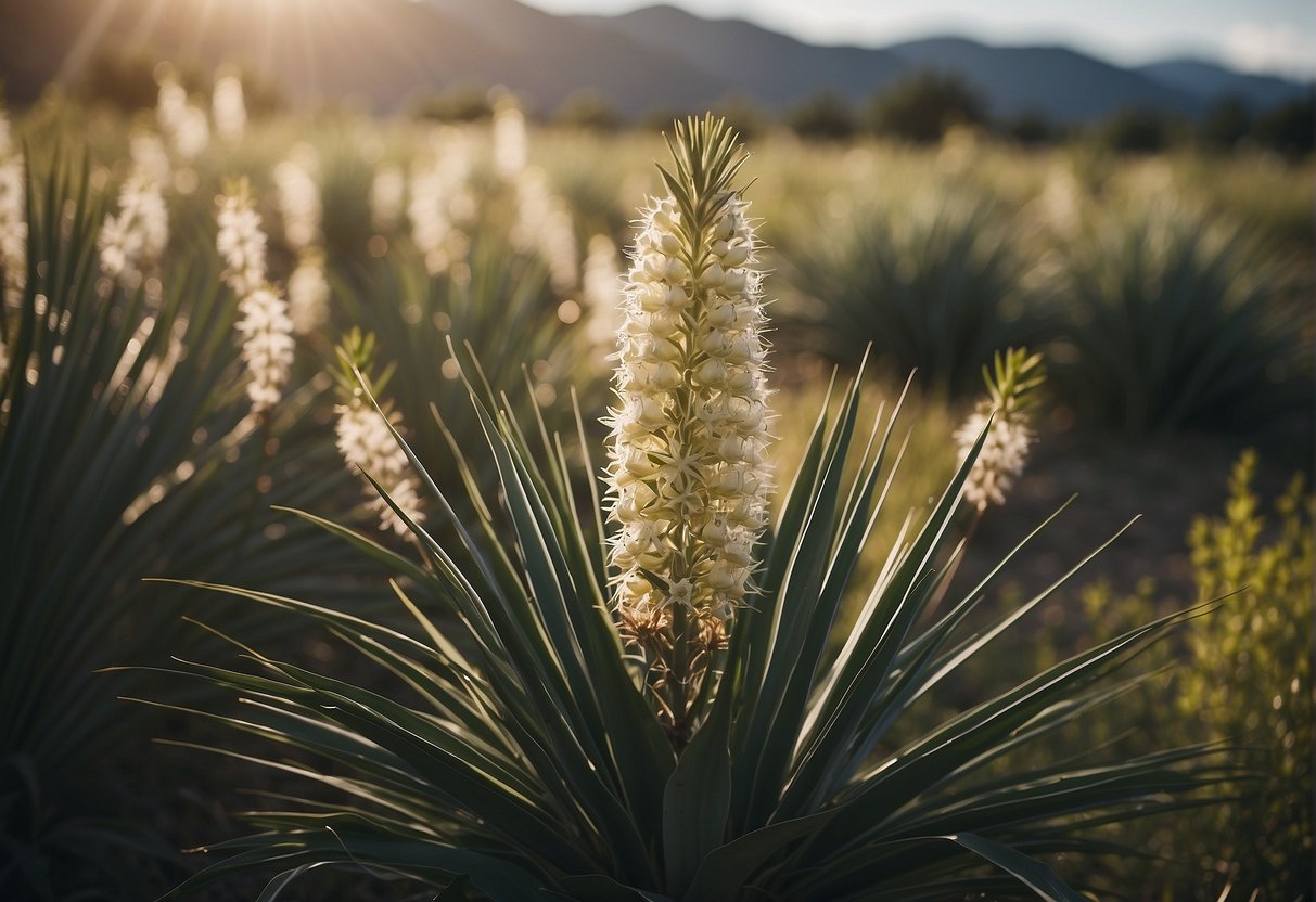 Yucca plants being sprayed with herbicide in a pasture