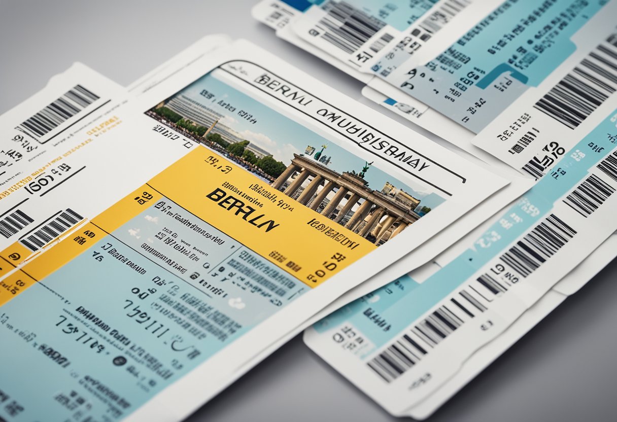 Two flight tickets to Berlin, Germany on a white background