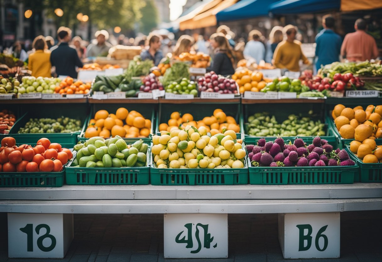 Colorful stalls line the bustling market square in Berlin, Germany. Fresh produce, artisanal goods, and lively conversations fill the air