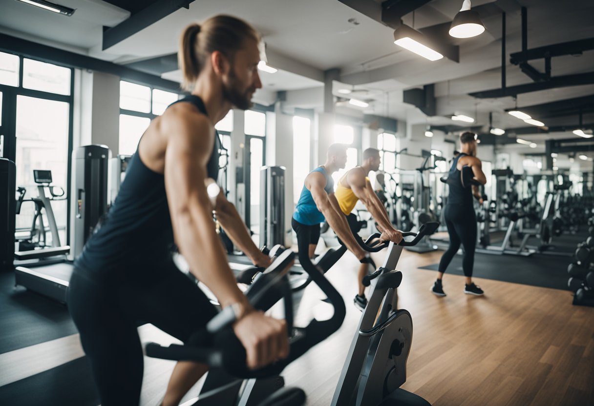 People exercising in popular Berlin gym chains, with modern equipment and vibrant atmosphere