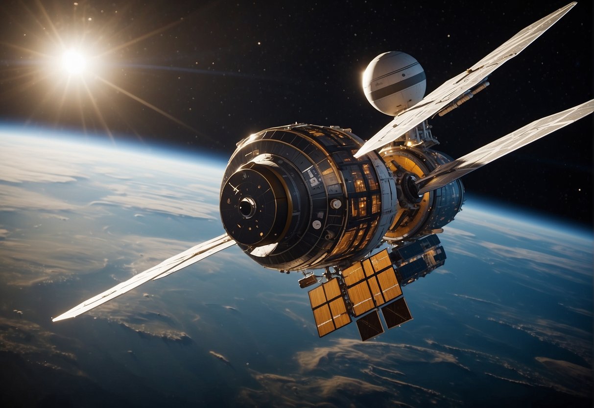 A spacecraft orbits Earth, demonstrating key components and functions of orbital mechanics and flight path