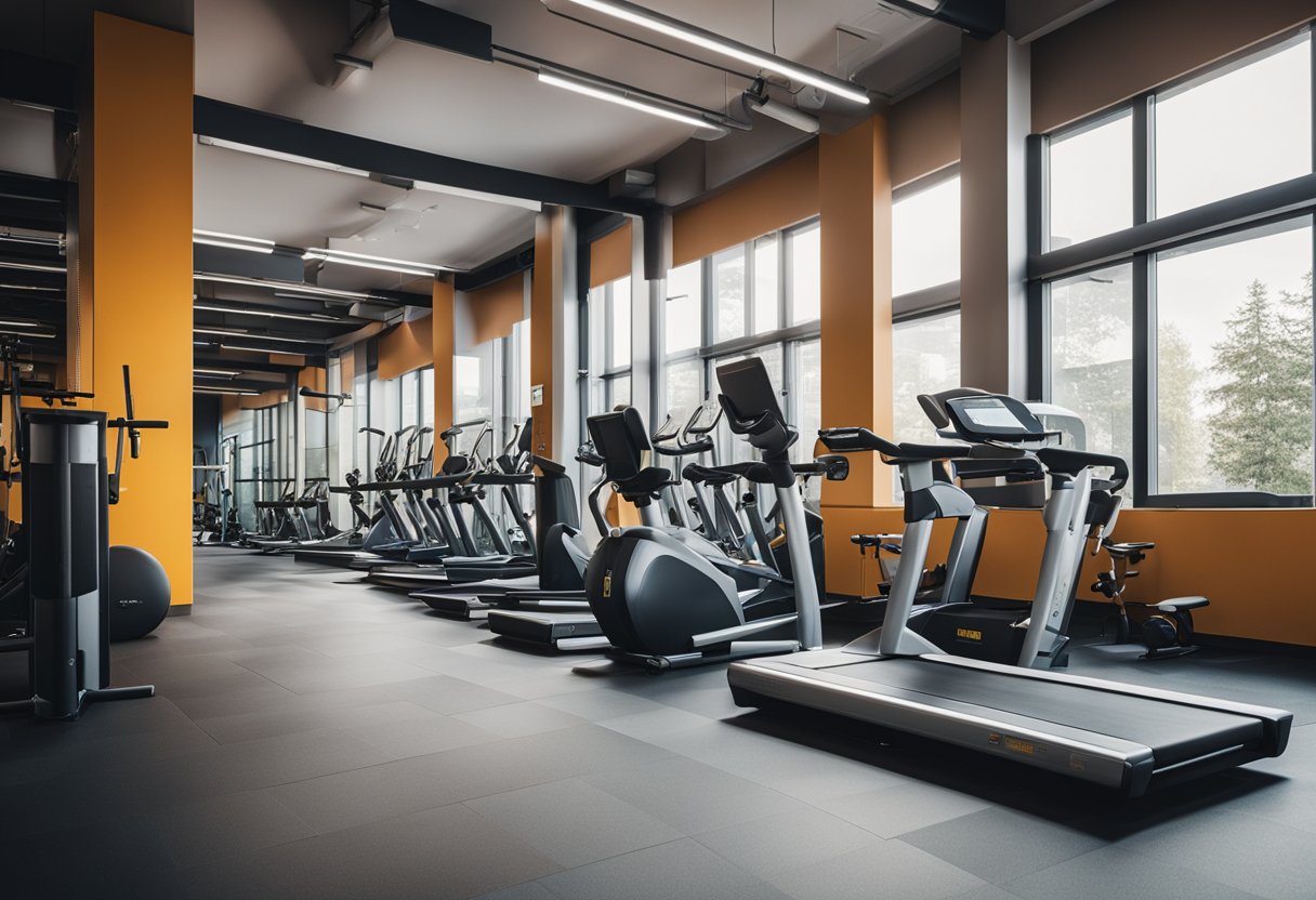 A modern gym in Berlin, Germany, with accessible features like ramps and wide doorways