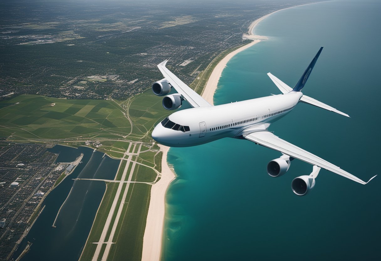 A plane taking off from Chicago, flying over the Atlantic Ocean towards Berlin, Germany