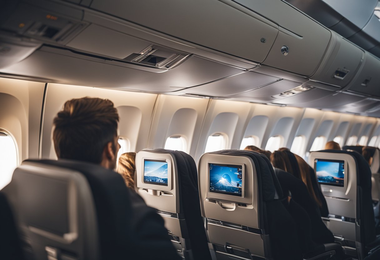 Passengers enjoying in-flight entertainment and comfortable seating on a flight to Berlin, Germany