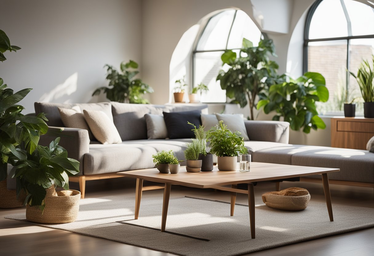 A cozy living room with a large skylight casting soft, natural light onto a comfortable sofa and houseplants, creating a warm and inviting atmosphere