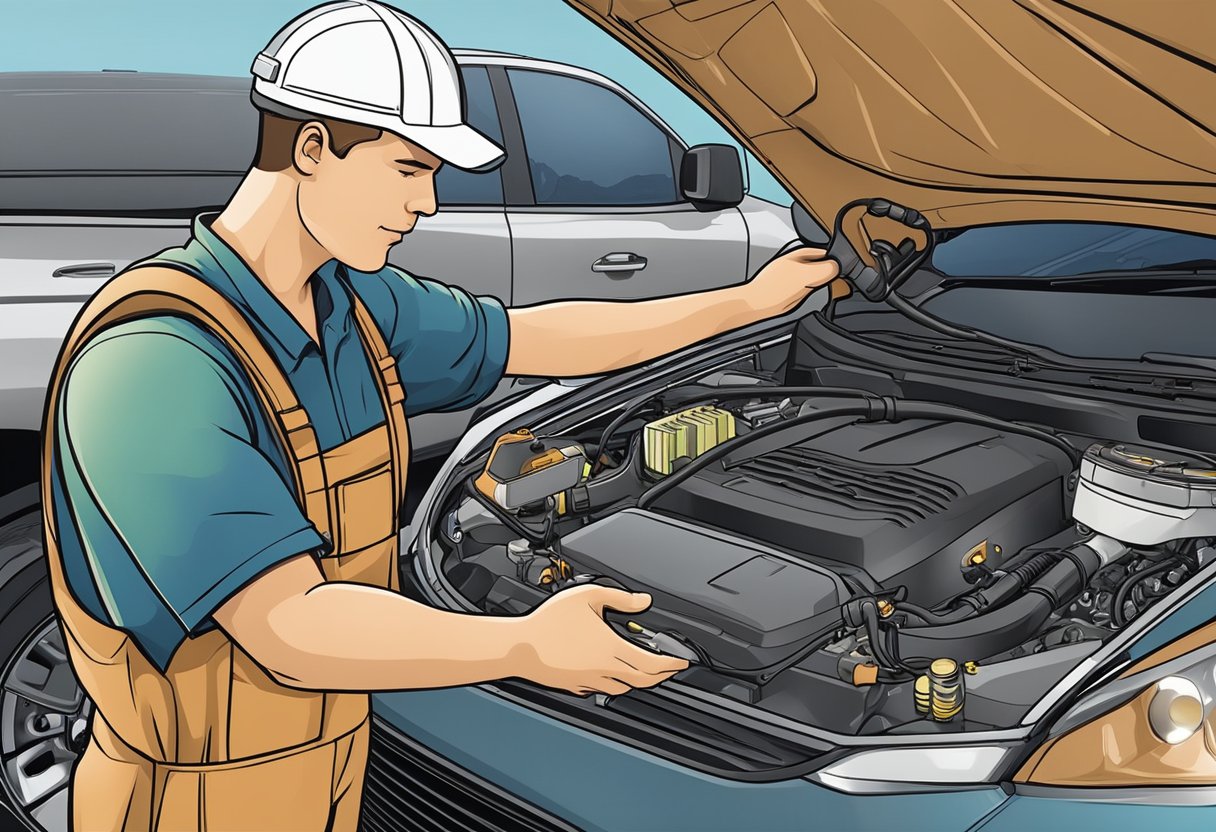 A mechanic holds a diagnostic scanner near the engine, checking for low MAP sensor signals.

Wires and components are visible under the hood
