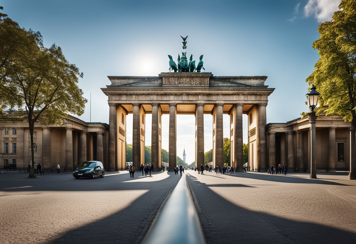 Das Brandenburger Tor mit seinem ikonischen neoklassizistischen Design steht stolz im Herzen von Berlin. Die Umgebung ist voller historischer Wahrzeichen und macht Berlin zu einem Muss für Architekturliebhaber