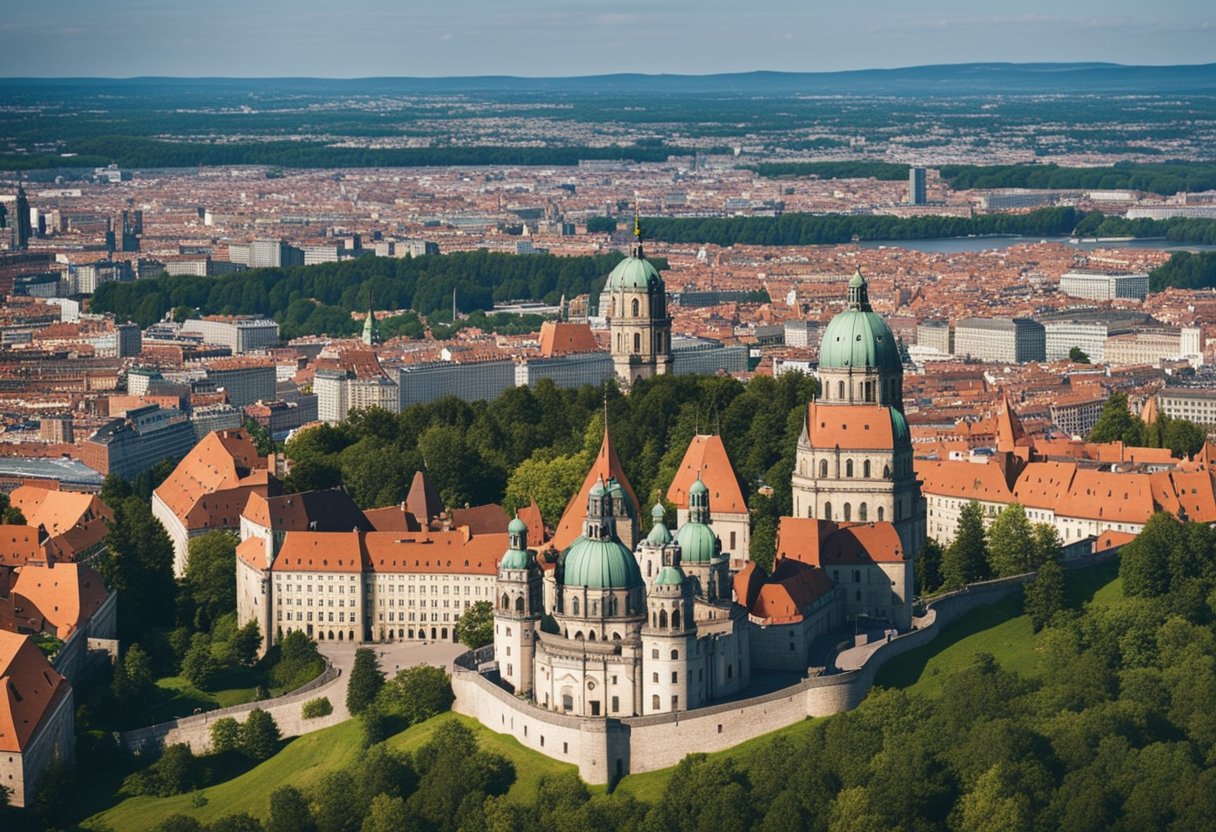 Rolling hills, ancient castles, and charming towns surround Berlin. Tourists explore historic sites on day trips