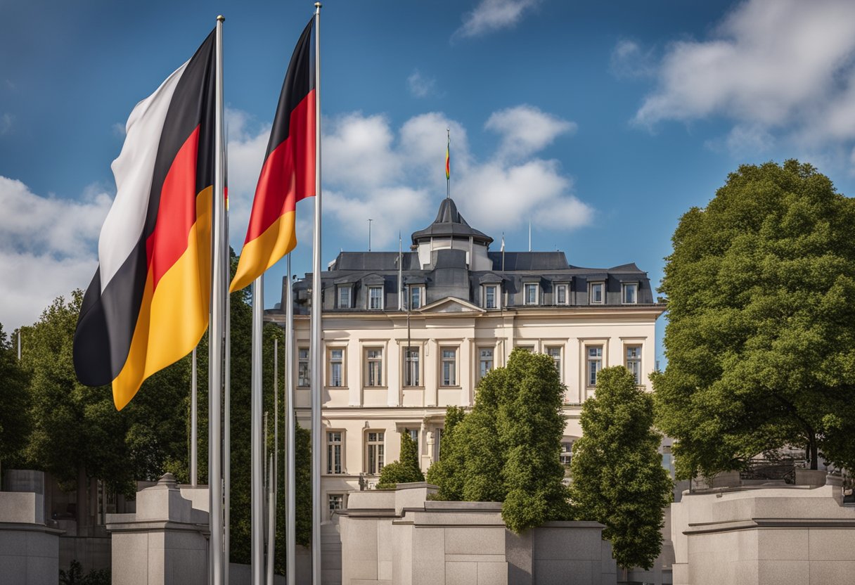 Die Website der deutschen Botschaft zeigt die Nationalflagge und das Emblem