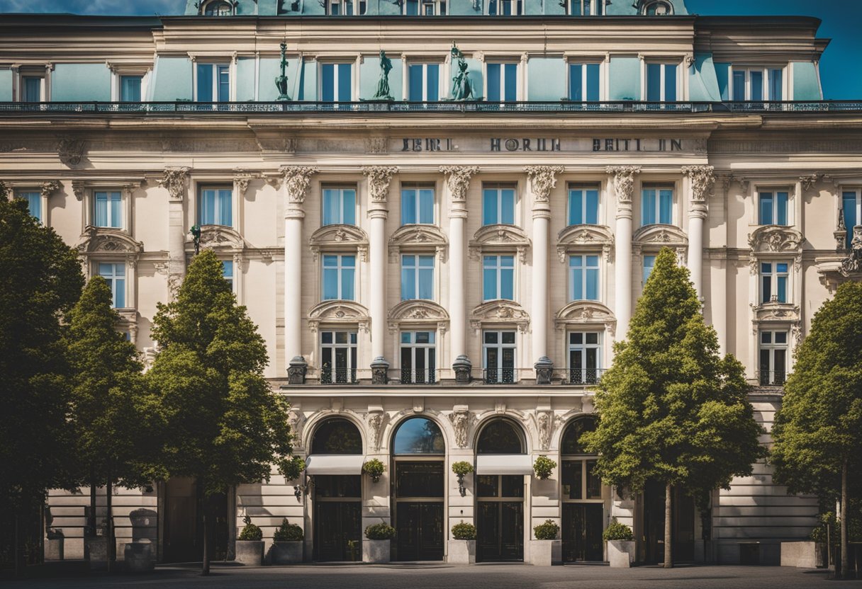 A grand hotel in Berlin, Germany, with a classic facade and ornate details