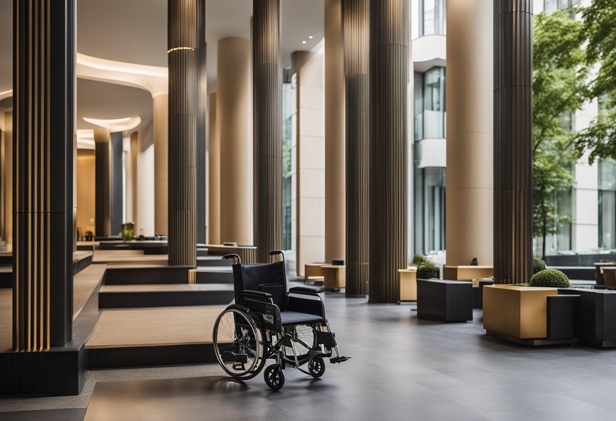 A wheelchair-accessible hotel in Berlin, Germany, with ramps, wide doorways, and elevators for easy travel and accessibility
