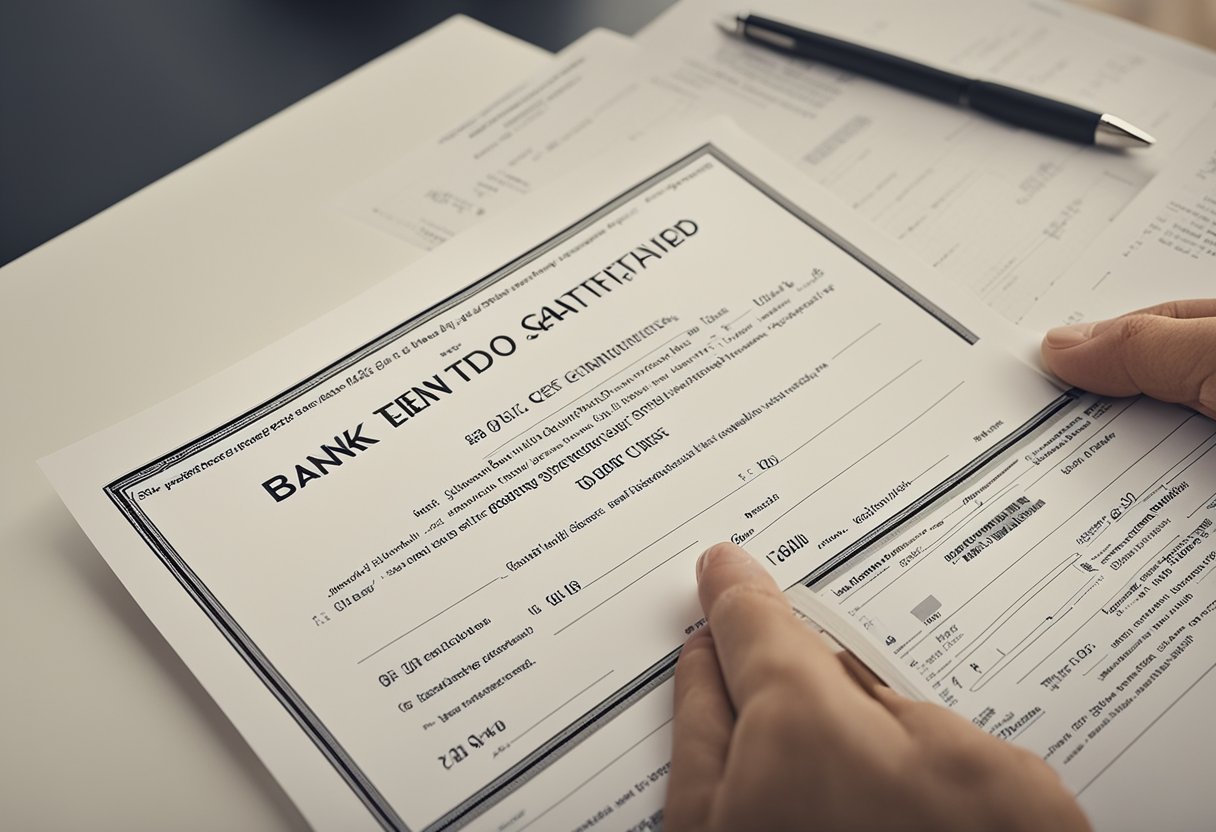 A person submits a certificate of good standing to a bank teller