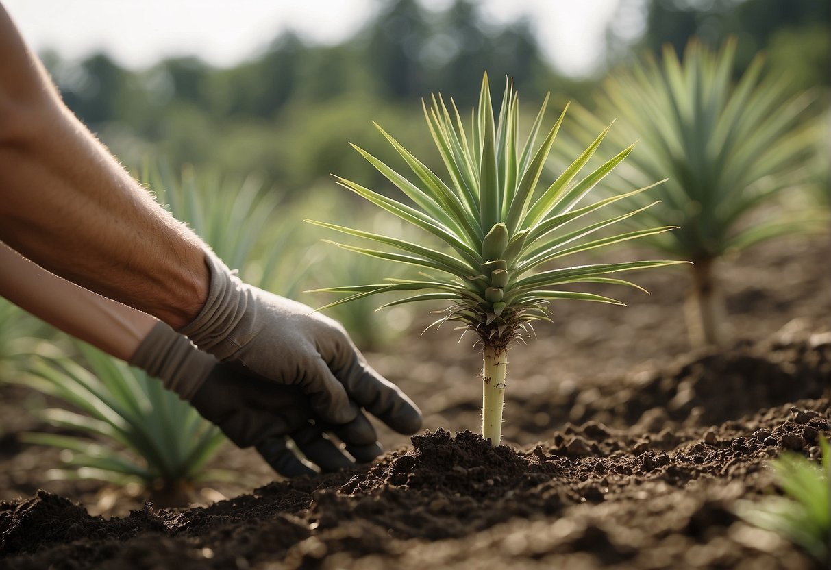 Yucca plants being lifted and separated from the soil
