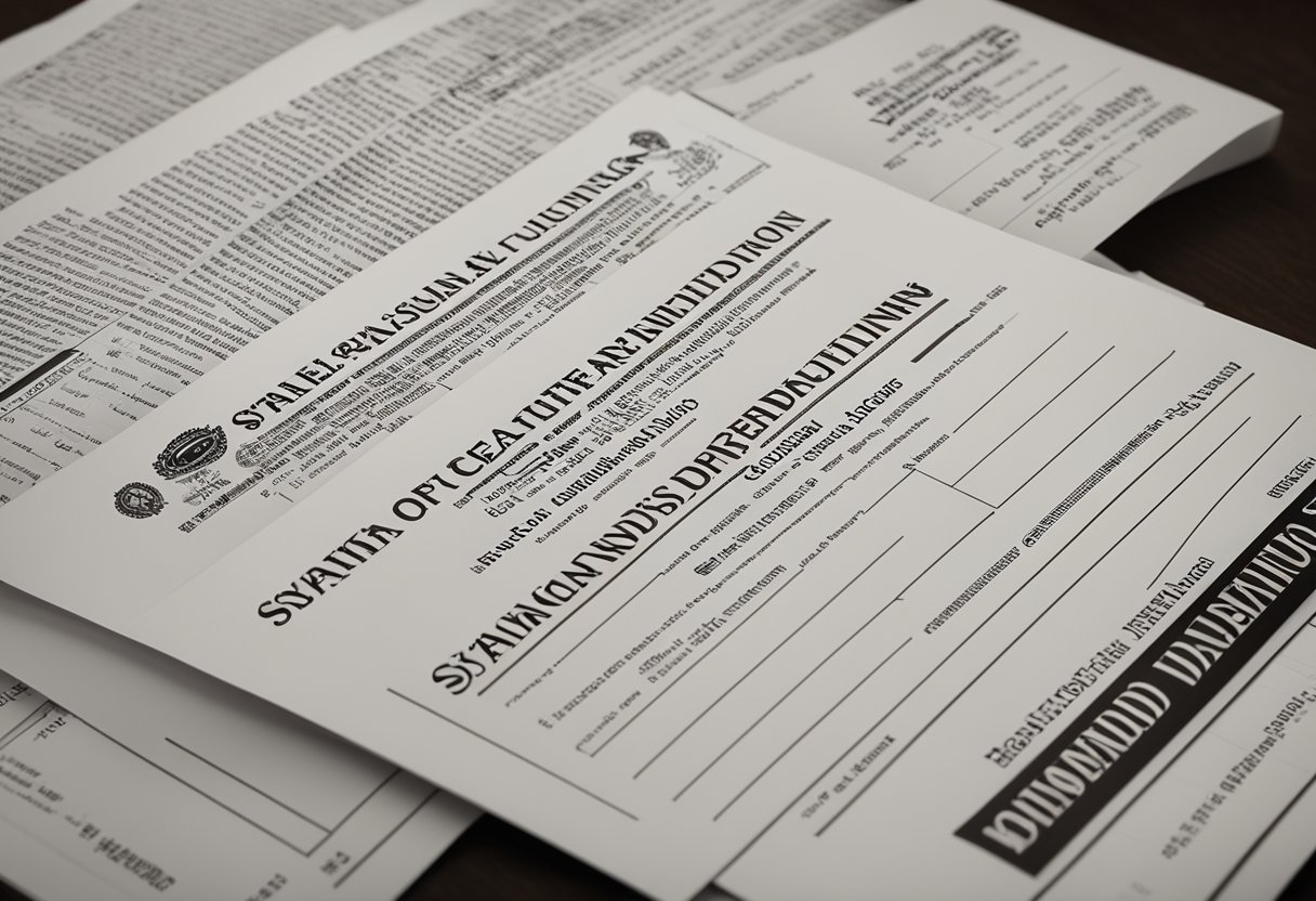 A stack of state requirement documents with a clear path leading to a certificate of good standing