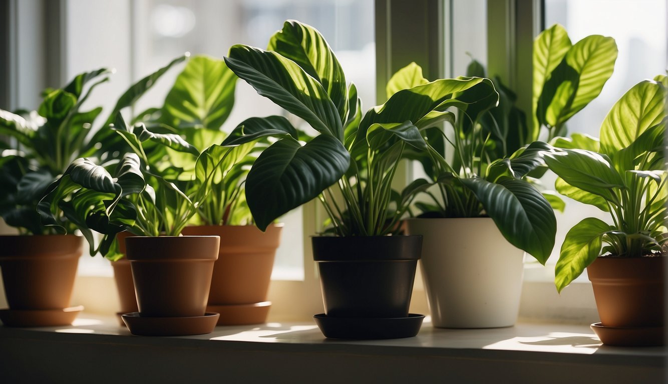 Lush green Calathea plants sit on a bright, sunlit windowsill.

A pair of propagation shears and a small pot of soil are nearby, ready for use