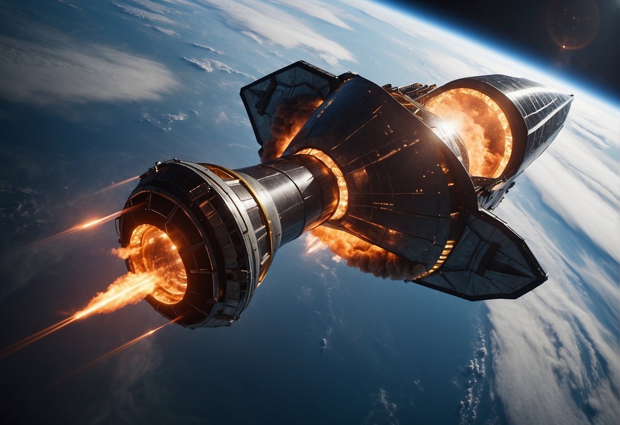 The Physics of Re-entry - A spacecraft hurtles through Earth's atmosphere, its heat shield glowing red-hot as it withstands the intense friction of re-entry