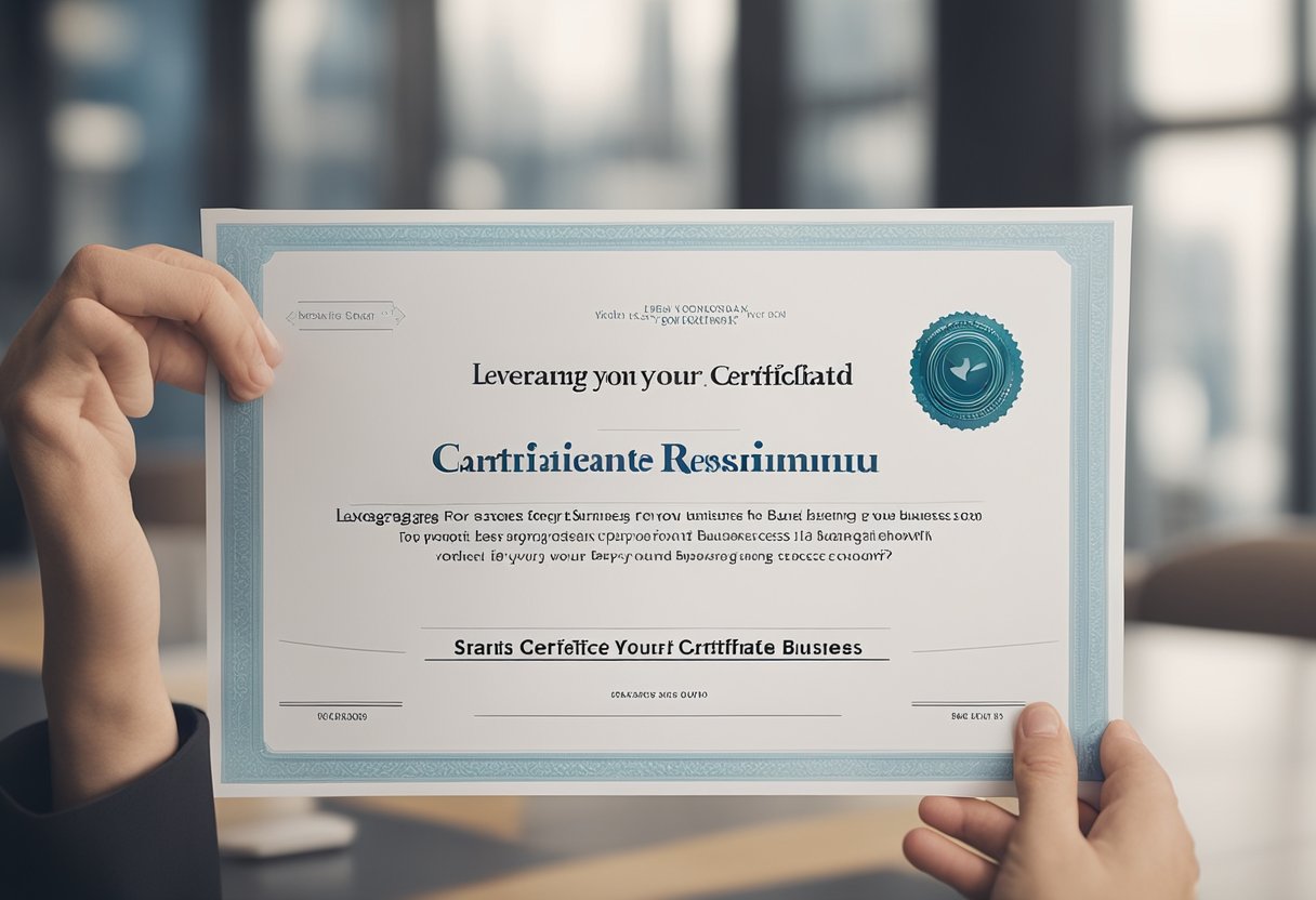 A hand holding a Certificate of Good Standing with text "Leveraging Your Certificate for Business Growth" and "Is Your Business Ready for Success?" in the background