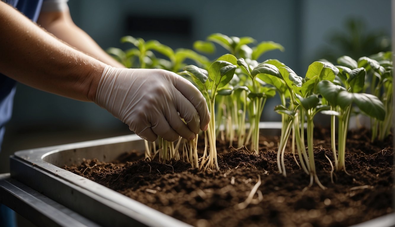 A pair of hands carefully separates healthy rhizomes from the mother plant, ensuring each cutting has at least two healthy growth points.

The cuttings are then placed in a well-draining potting mix and kept in a warm, humid environment to encourage