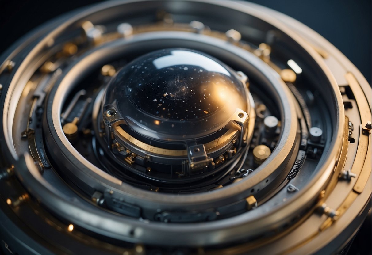 Microgravity on Spacecraft Materials - Spacecraft materials float in a vacuum, showing signs of degradation. Structural components bend and twist under the effects of microgravity