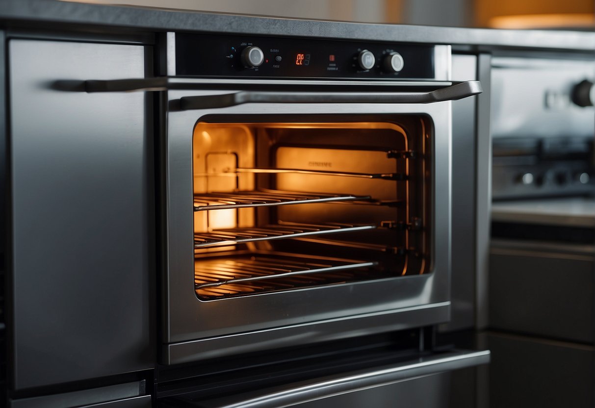 The self-cleaning oven locks its door and heats to high temperatures, burning off food residue and turning it into ash, which can be easily wiped away