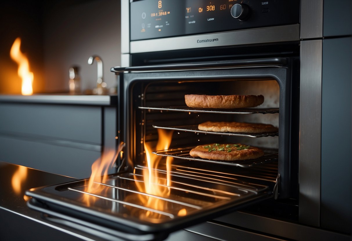 A self-cleaning oven locks its door and heats to high temperatures, burning off food residue and turning it to ash, which can be easily wiped away after the cleaning cycle