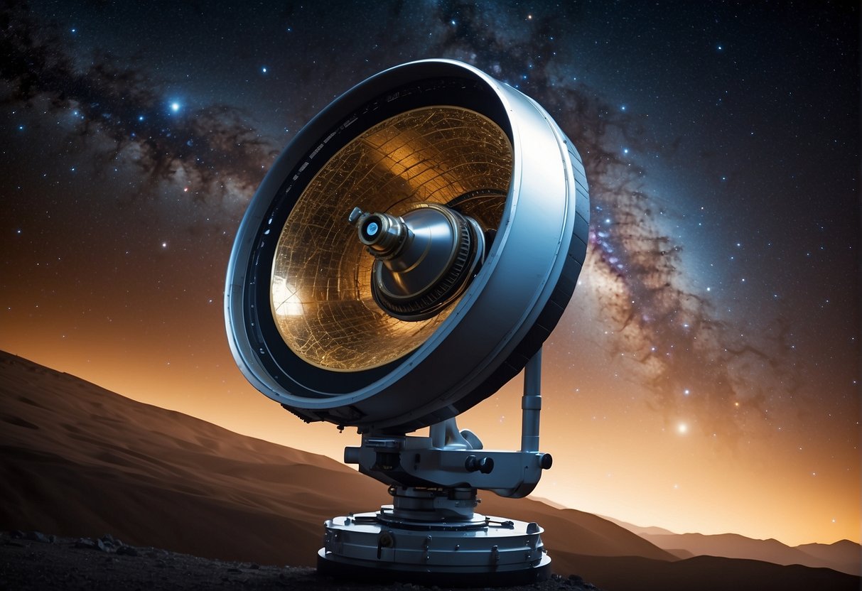 The Science Behind Space Telescopes: Unveiling Cosmic Mysteries - A space telescope orbits Earth, capturing distant galaxies and stars. Its lens focuses on a colorful nebula, revealing the wonders of the universe