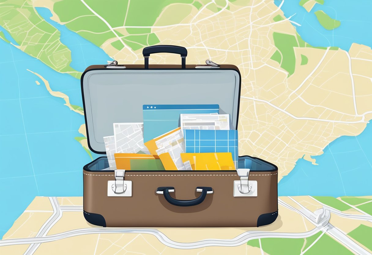 A suitcase with a GPS tracker attached, showing its location on a map