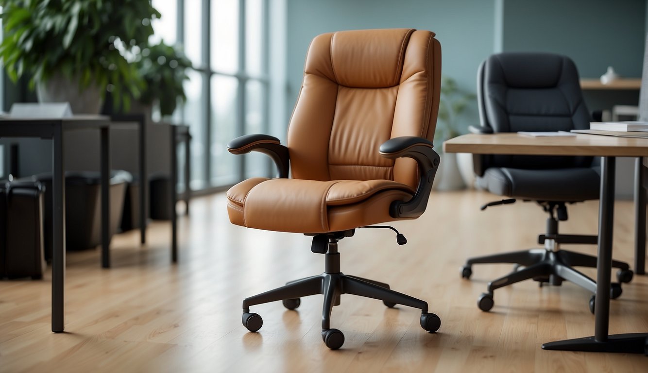 A high-quality office chair made of durable materials with ergonomic design, adjustable features, and sturdy build