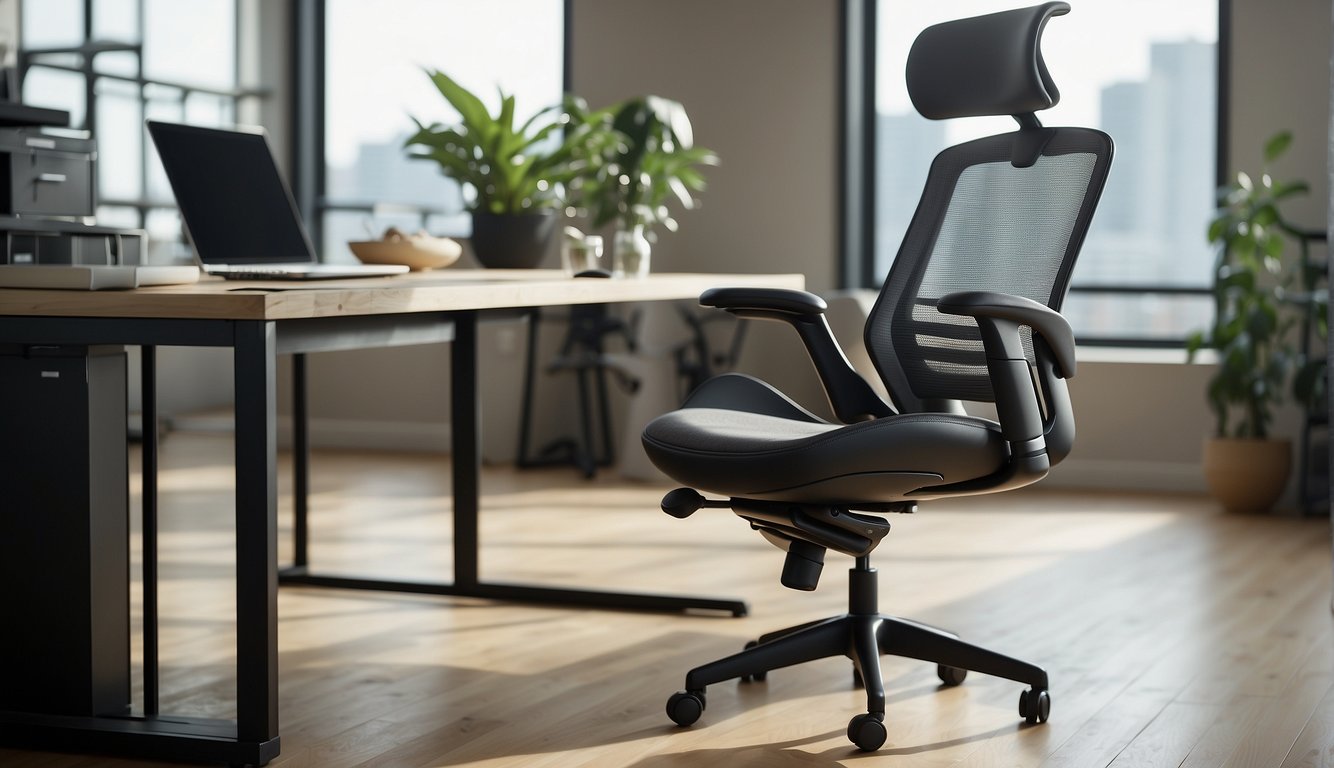 A high-quality office chair with ergonomic design, adjustable lumbar support, and breathable mesh fabric. Sturdy base with smooth-rolling casters