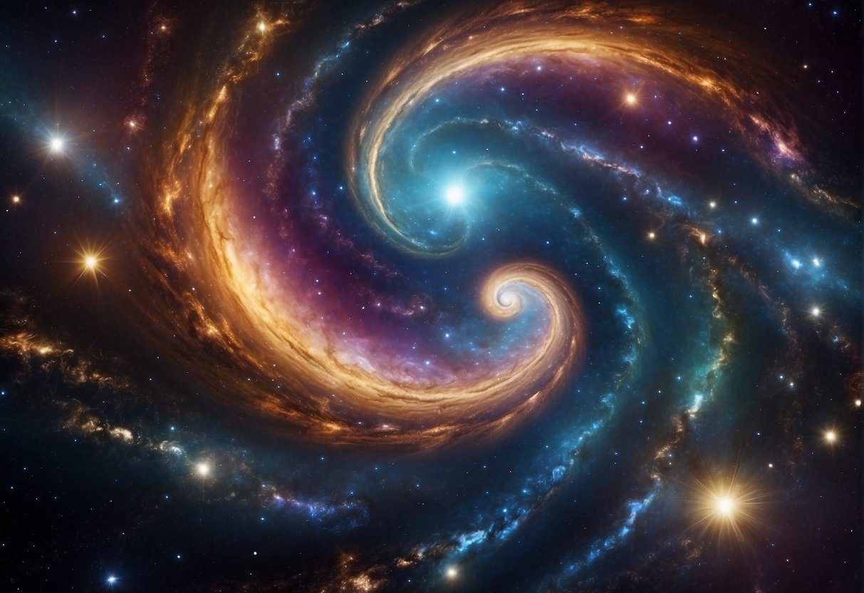 Cosmos Series - A colorful galaxy swirls with stars and planets, surrounded by nebula clouds and cosmic dust, creating a mesmerizing and educational scene