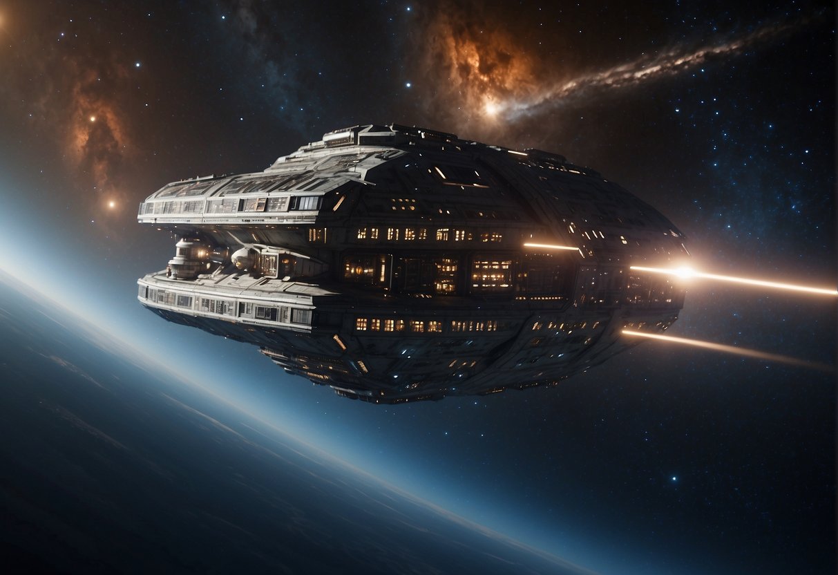 A spaceship hurtles through the void of space, its life support systems flickering with uncertainty. Ethical dilemmas loom large as the crew grapples with the concept of evil in their mission to explore the unknown