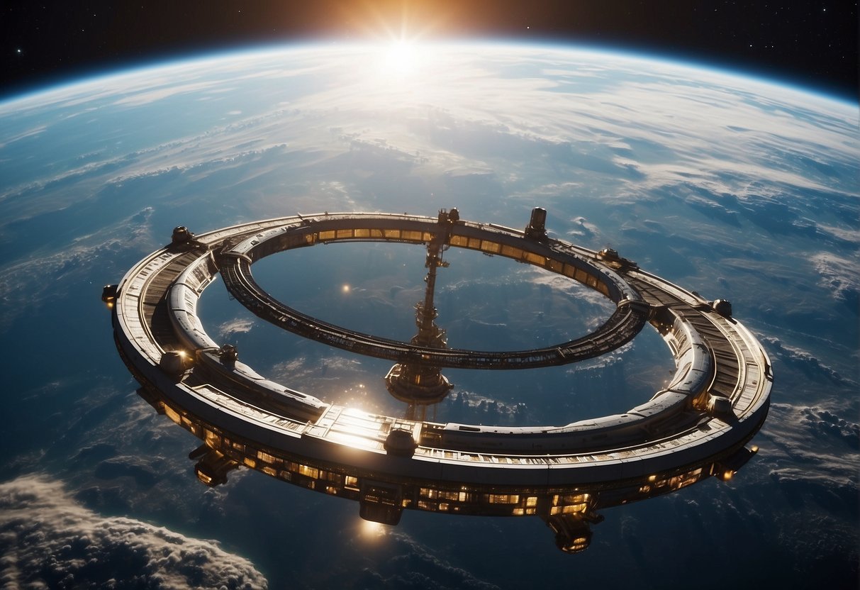 Orbital habitats orbiting Elysium, protected by artificial gravity and defense systems against external threats