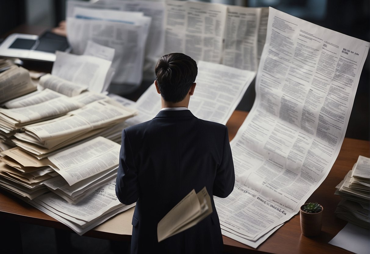 A person examines stock trading documents for potential scams