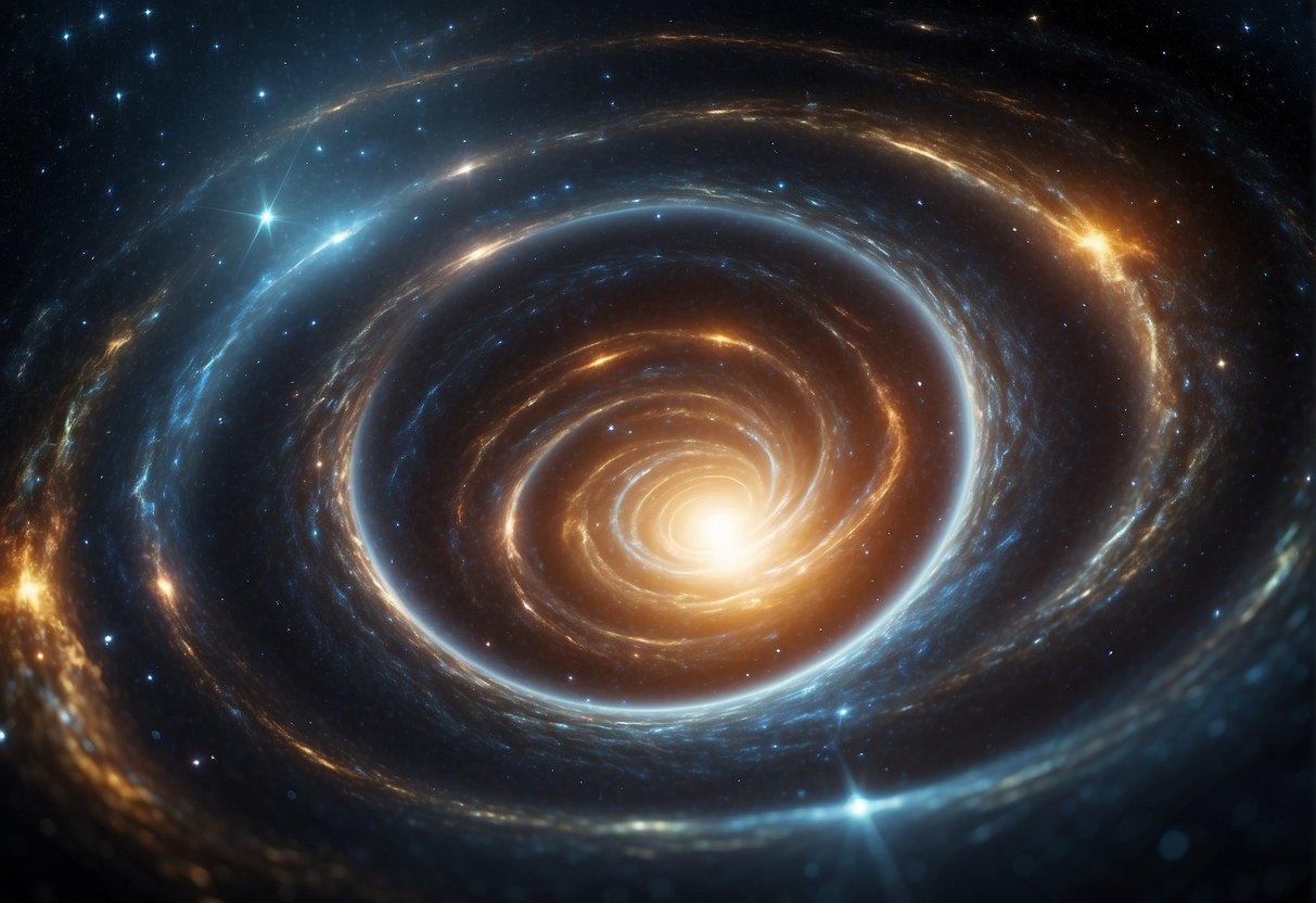 The universe expands with swirling colors, as a wormhole forms according to the Einstein-Rosen Bridge Theory