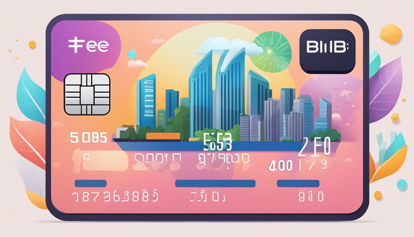 A debit card surrounded by various fees and charges icons, with a prominent "Passion" logo, set against the backdrop of the Singapore skyline