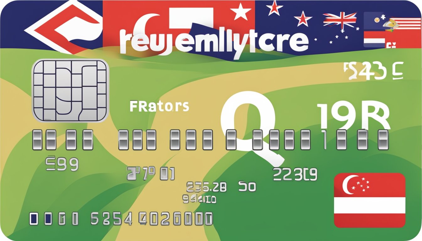 A debit card with "Frequently Asked Questions" text and Singapore flag background
