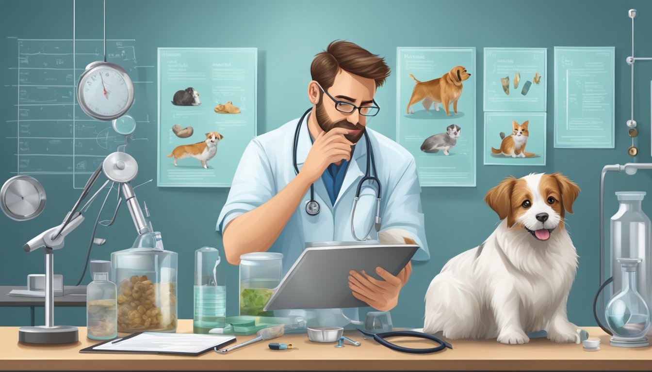 A veterinarian carefully examines a beloved pet, surrounded by medical equipment and charts, showcasing their passion and expertise in veterinary services and specializations