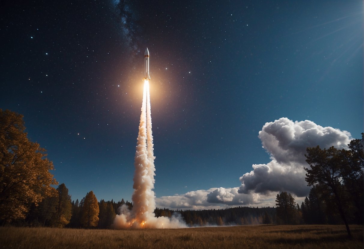 A rocket soars into the October sky, leaving a trail of smoke and fire behind as it reaches for the stars, inspiring the next generation of space scientists