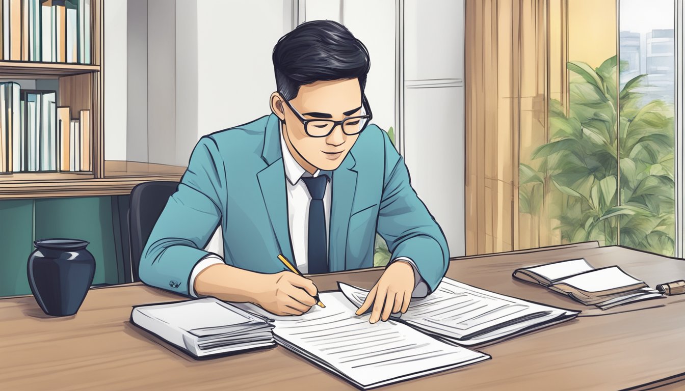 A person signing a personal loan agreement before a house in Singapore