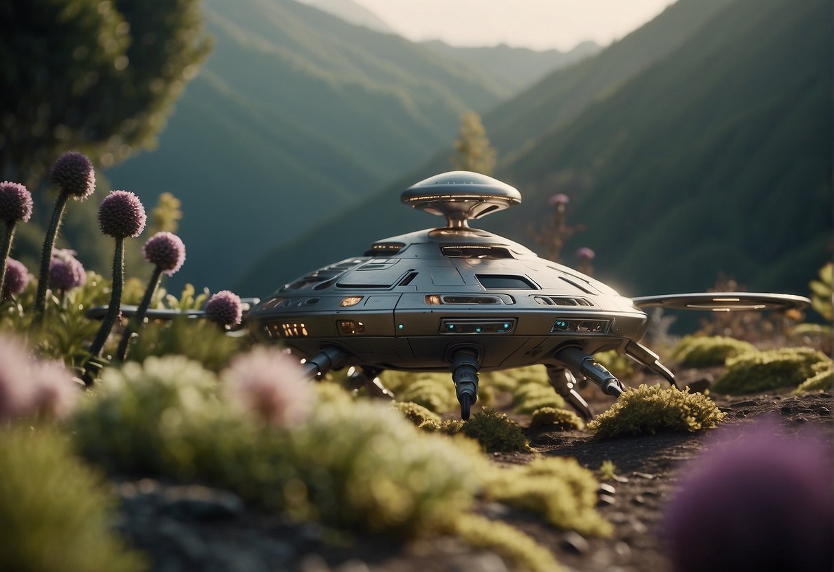 Arrival - A spaceship lands on an alien planet, surrounded by strange flora and fauna. A group of aliens approach, using gestures and sounds to communicate