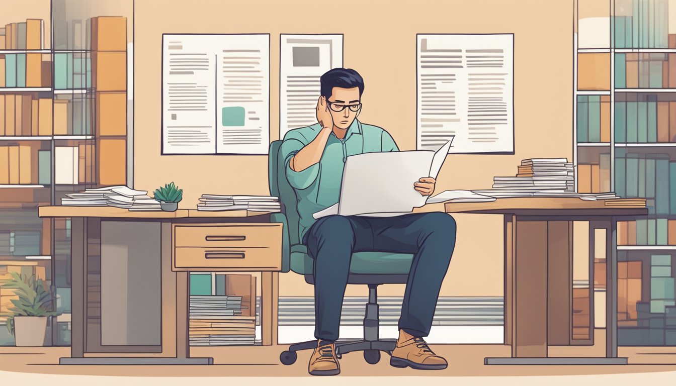 A person receiving a rejection letter for a personal loan in Singapore, looking disappointed and frustrated